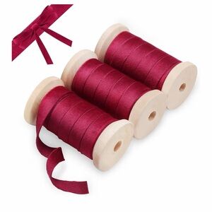 New Velvet Luxurious Deep Red Ribbon Spool Trio